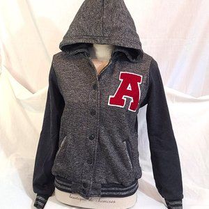 Junior's Reflex XL Gray Red Letterman Varsity "A" Coat Jacket Winter Cold Hood